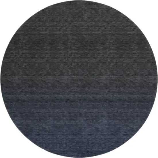 8' Navy Blue And Charcoal Ombre Washable Round Rug With UV Protection Photo 1
