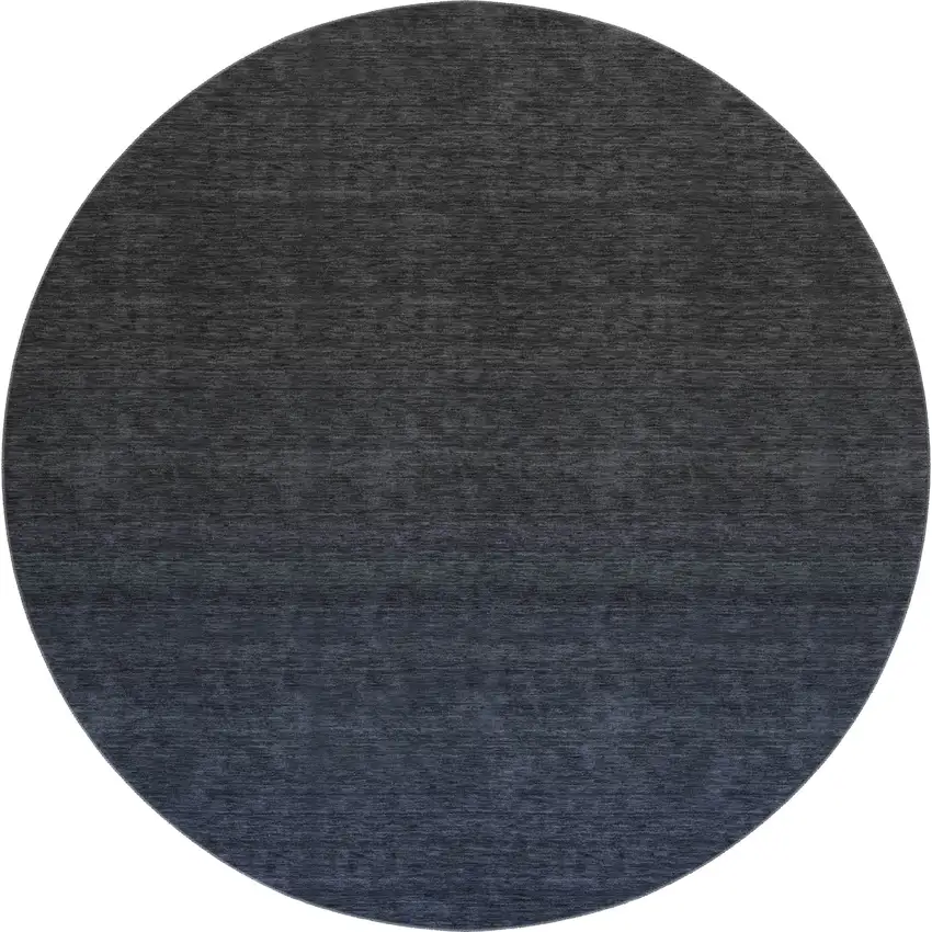 8' Navy Blue And Charcoal Ombre Washable Round Rug With UV Protection Photo 1
