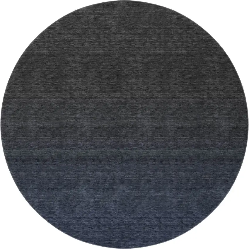 8' Navy Blue And Charcoal Ombre Washable Round Rug With UV Protection Photo 4