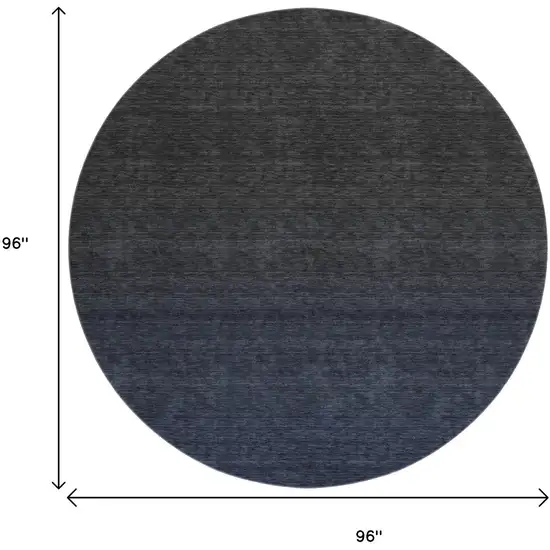 8' Navy Blue And Charcoal Ombre Washable Round Rug With UV Protection Photo 3