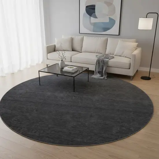 8' Navy Blue And Charcoal Ombre Washable Round Rug With UV Protection Photo 2