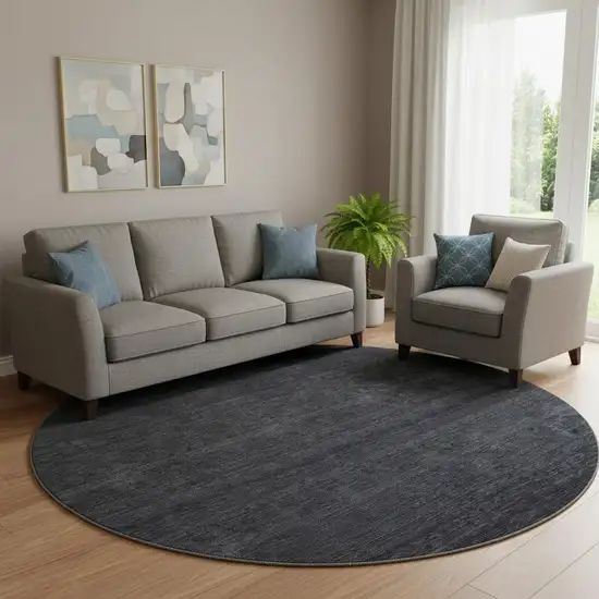 8' Navy Blue And Charcoal Ombre Washable Round Rug With UV Protection Photo 1