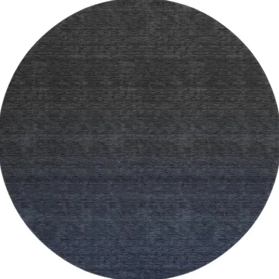 8' Navy Blue And Charcoal Ombre Washable Round Rug With UV Protection Photo 3