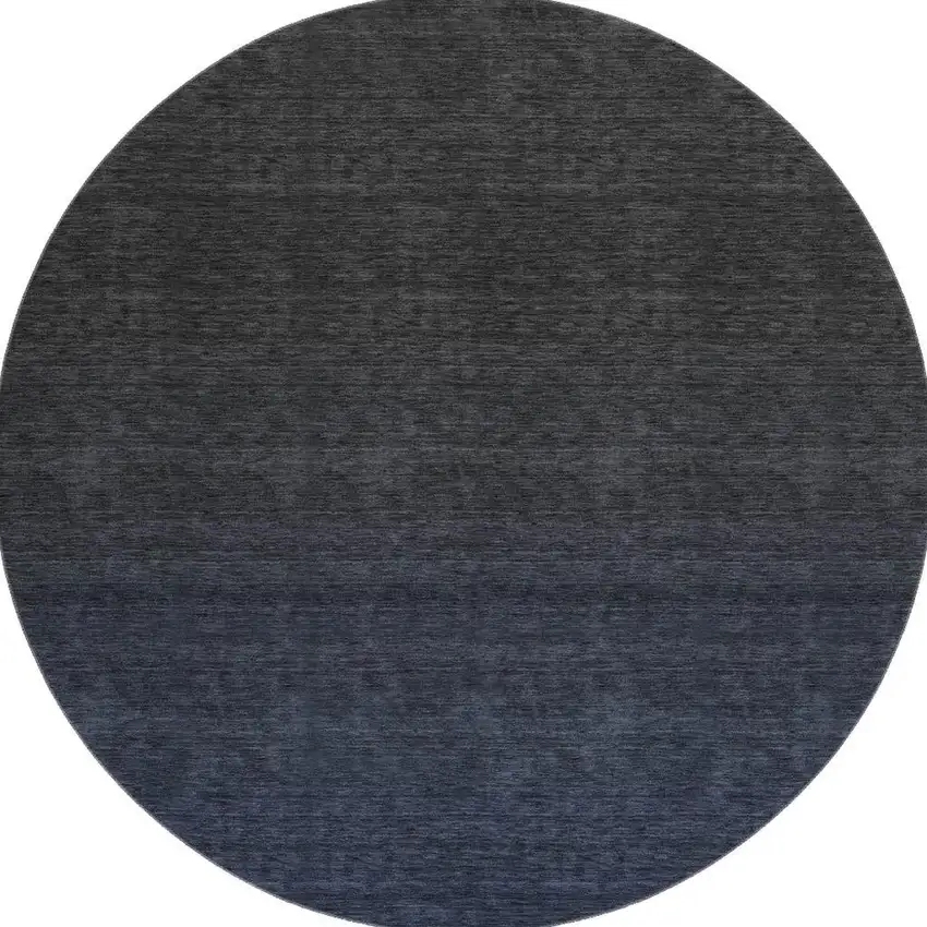 8' Navy Blue And Charcoal Ombre Washable Round Rug With UV Protection Photo 3