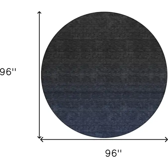 8' Navy Blue And Charcoal Round Abstract Washable Indoor Outdoor Area Rug Photo 3