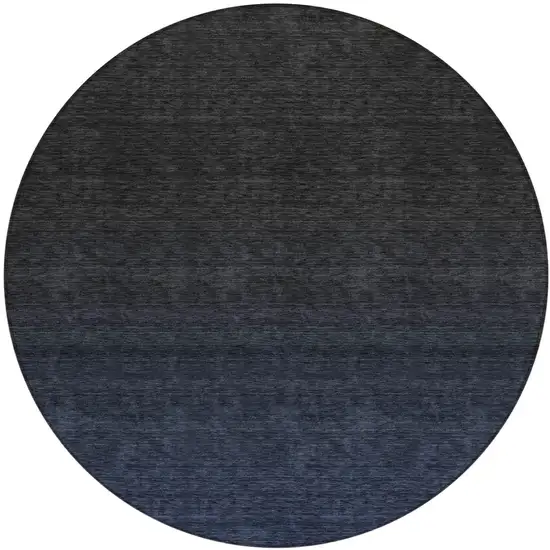 8' Navy Blue And Charcoal Round Abstract Washable Indoor Outdoor Area Rug Photo 2