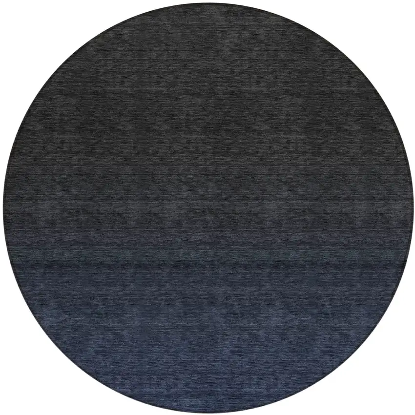 8' Navy Blue And Charcoal Round Abstract Washable Indoor Outdoor Area Rug Photo 2