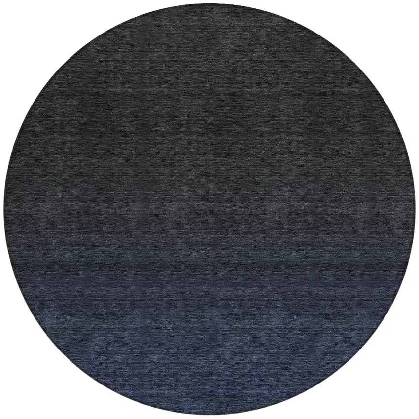 8' Navy Blue And Charcoal Round Abstract Washable Indoor Outdoor Area Rug Photo 5