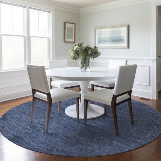 8' Navy Blue And Charcoal Round Floral Washable Indoor Outdoor Area Rug Photo 8