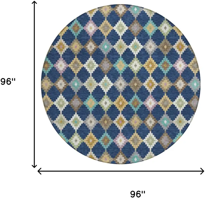 8' Navy Blue And Chocolate Round Aztec Washable Indoor Outdoor Area Rug Photo 7