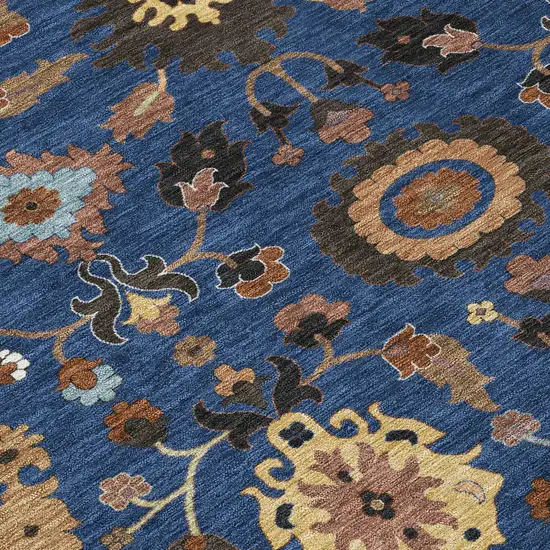 8' Navy Blue And Copper Round Floral Medallion Washable Indoor Outdoor Area Rug Photo 7