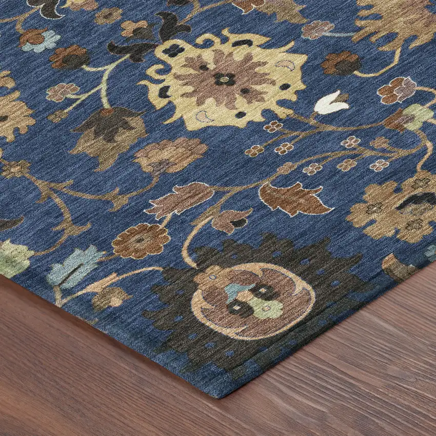 8' Navy Blue And Copper Round Floral Medallion Washable Indoor Outdoor Area Rug Photo 6