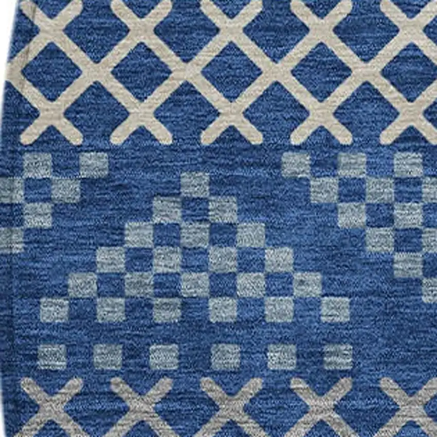 8' Navy Blue And Copper Round Striped Washable Indoor Outdoor Area Rug Photo 4