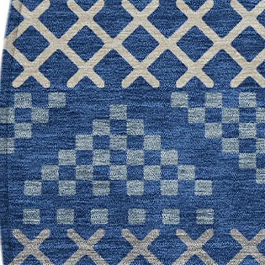 8' Navy Blue And Copper Round Striped Washable Indoor Outdoor Area Rug Photo 6