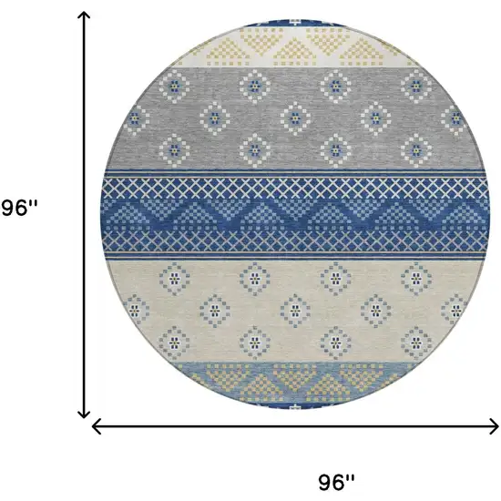 8' Navy Blue And Copper Round Striped Washable Indoor Outdoor Area Rug Photo 9