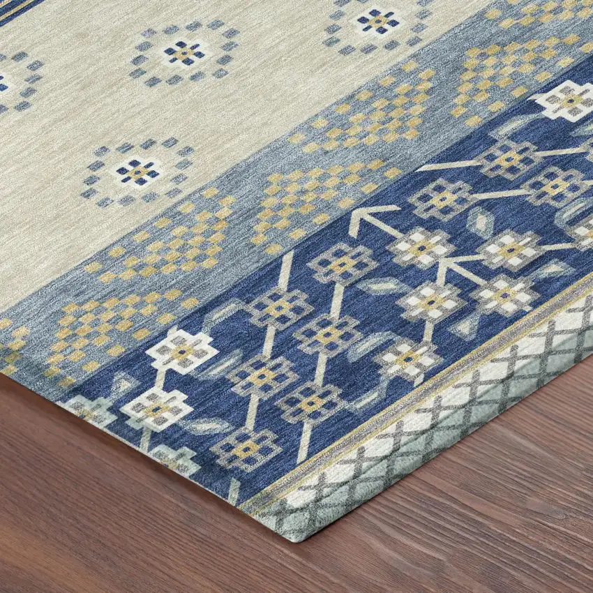 8' Navy Blue And Copper Round Striped Washable Indoor Outdoor Area Rug Photo 7