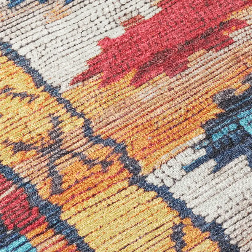 8' Navy Blue And Copper Round Tribal Washable Indoor Outdoor Area Rug Photo 8