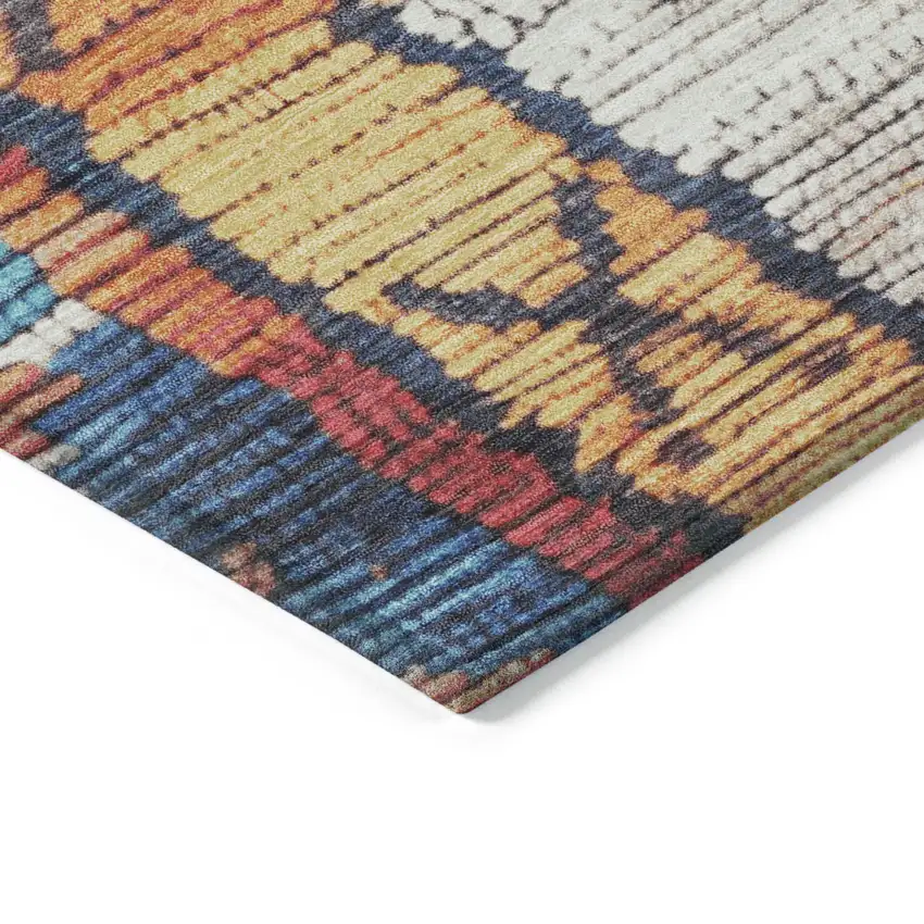 8' Navy Blue And Copper Round Tribal Washable Indoor Outdoor Area Rug Photo 7