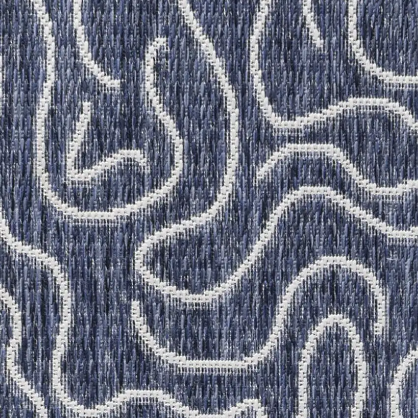 8' Navy Blue And Cream Abstract Indoor Outdoor Runner Rug Photo 3