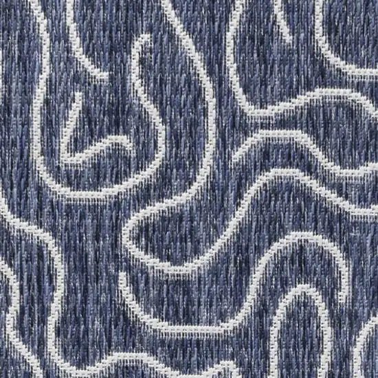 8' Navy Blue And Cream Abstract Indoor Outdoor Runner Rug Photo 3