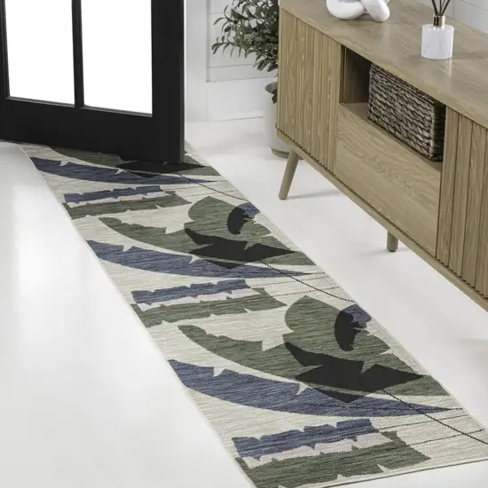 8' Navy Blue And Cream Abstract Indoor Outdoor Runner Rug Photo 4