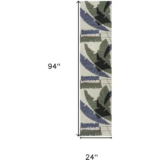 8' Navy Blue And Cream Abstract Indoor Outdoor Runner Rug Photo 9