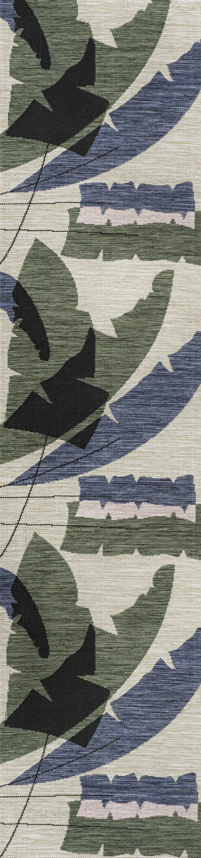 8' Navy Blue And Cream Abstract Indoor Outdoor Runner Rug Photo 3