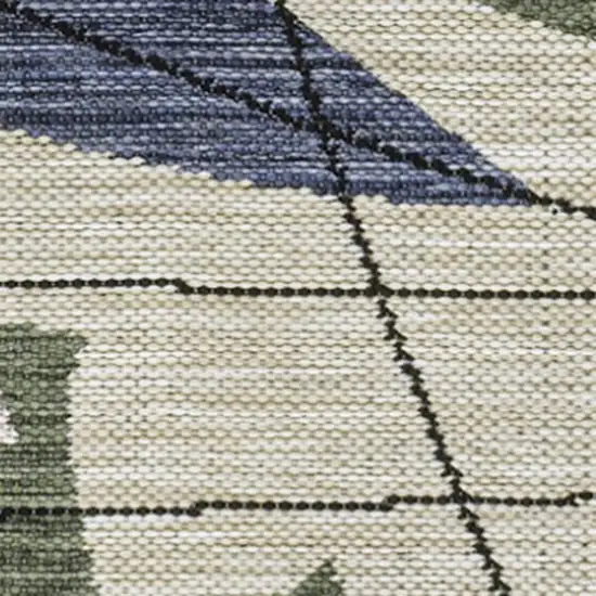 8' Navy Blue And Cream Abstract Indoor Outdoor Runner Rug Photo 2