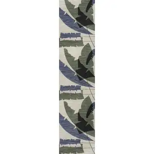 Photo of 8' Navy Blue And Cream Abstract Indoor Outdoor Runner Rug