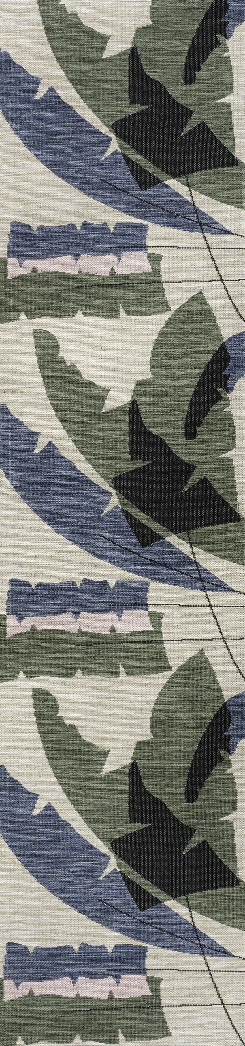 8' Navy Blue And Cream Abstract Indoor Outdoor Runner Rug Photo 1