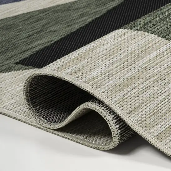 8' Navy Blue And Cream Abstract Indoor Outdoor Runner Rug Photo 8