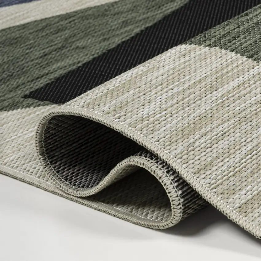 8' Navy Blue And Cream Abstract Indoor Outdoor Runner Rug Photo 8