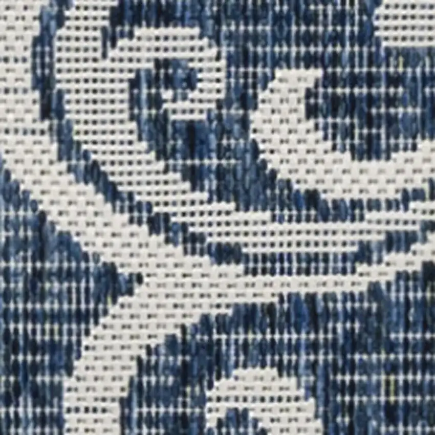 8' Navy Blue And Cream Floral Indoor Outdoor Runner Rug Photo 3