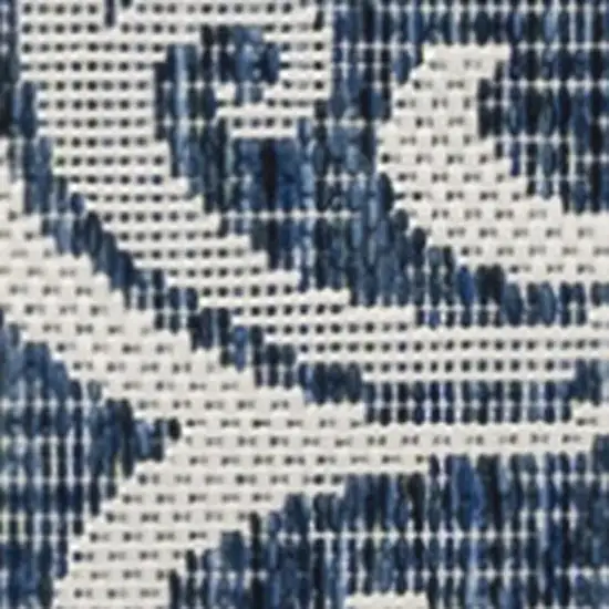 8' Navy Blue And Cream Floral Indoor Outdoor Runner Rug Photo 2