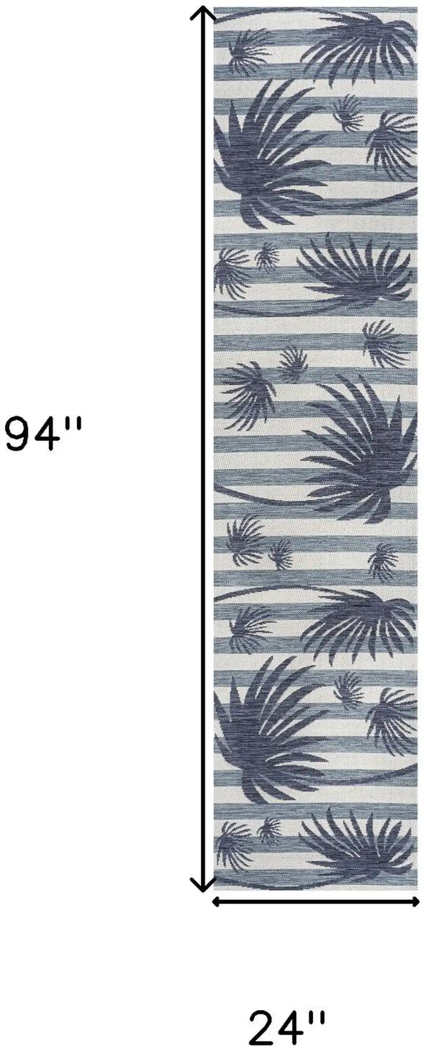 8' Navy Blue And Cream Floral Indoor Outdoor Runner Rug Photo 8