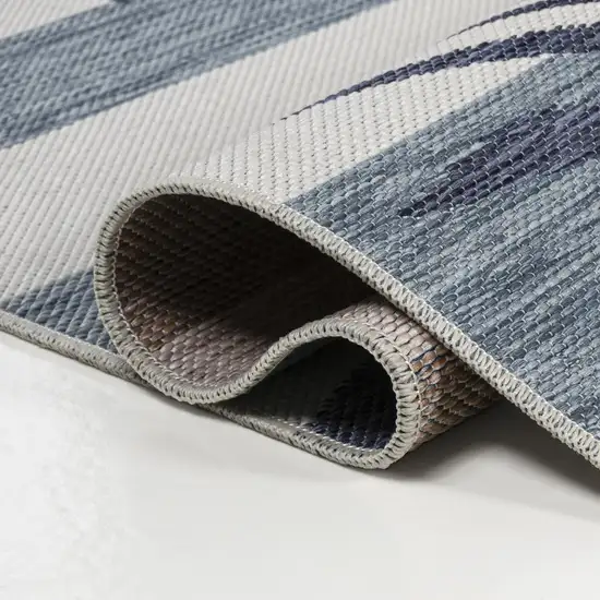 8' Navy Blue And Cream Floral Indoor Outdoor Runner Rug Photo 7