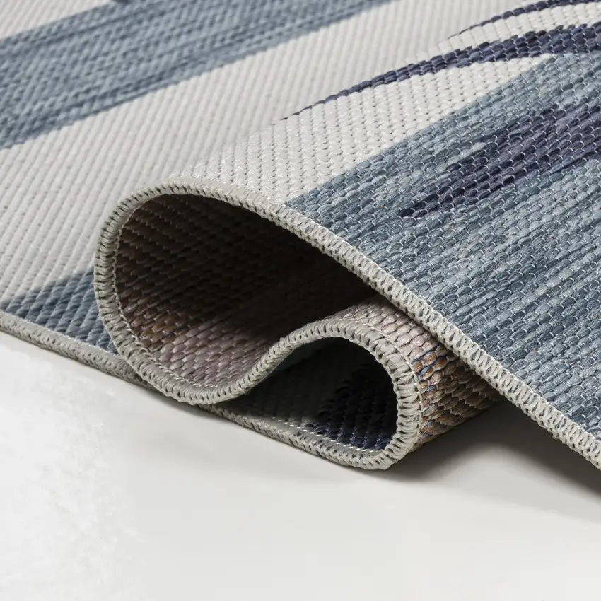 8' Navy Blue And Cream Floral Indoor Outdoor Runner Rug Photo 7