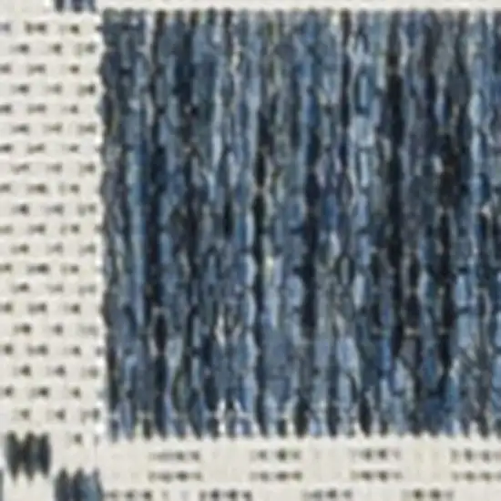 8' Navy Blue And Cream Geometric Indoor Outdoor Runner Rug Photo 2