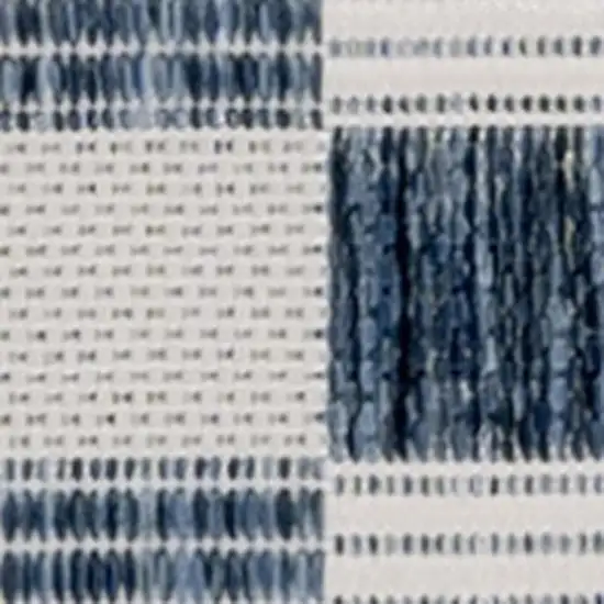 8' Navy Blue And Cream Geometric Indoor Outdoor Runner Rug Photo 2