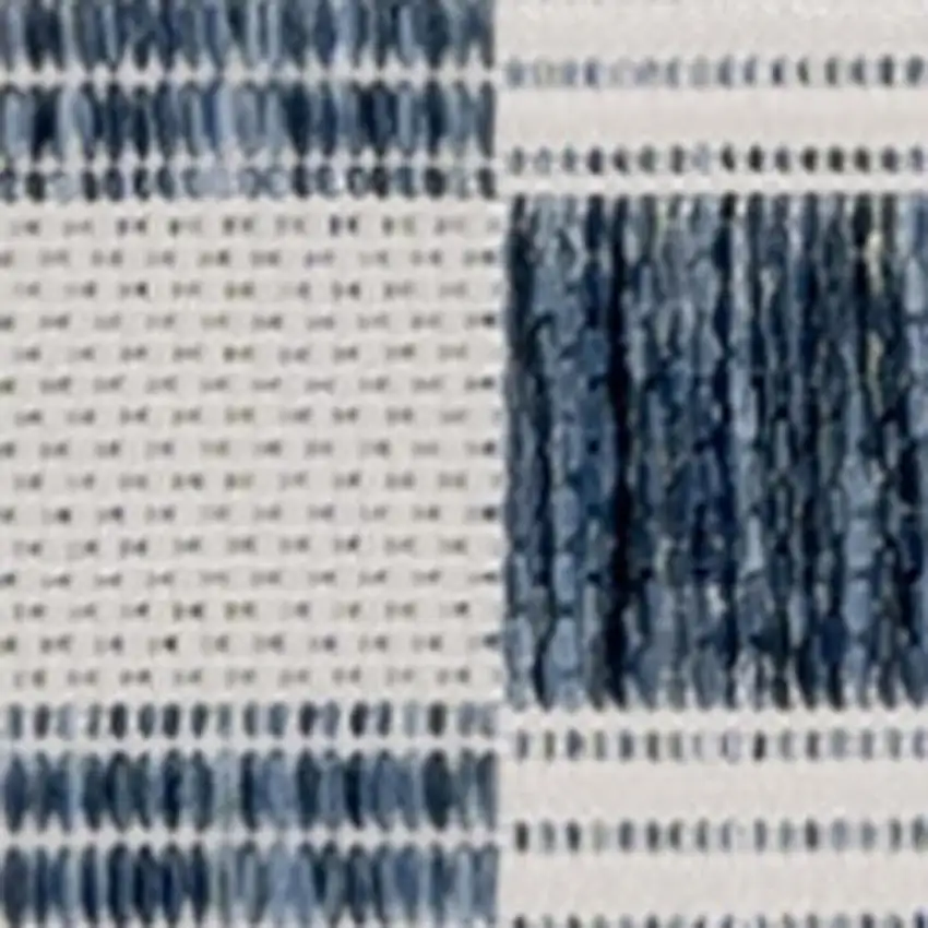 8' Navy Blue And Cream Geometric Indoor Outdoor Runner Rug Photo 2