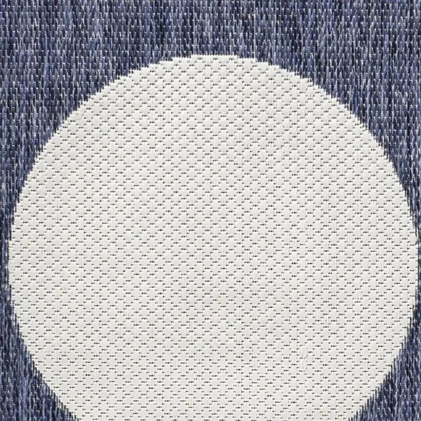 8' Navy Blue And Cream Geometric Indoor Outdoor Runner Rug Photo 2