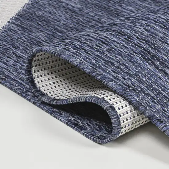 8' Navy Blue And Cream Geometric Indoor Outdoor Runner Rug Photo 8