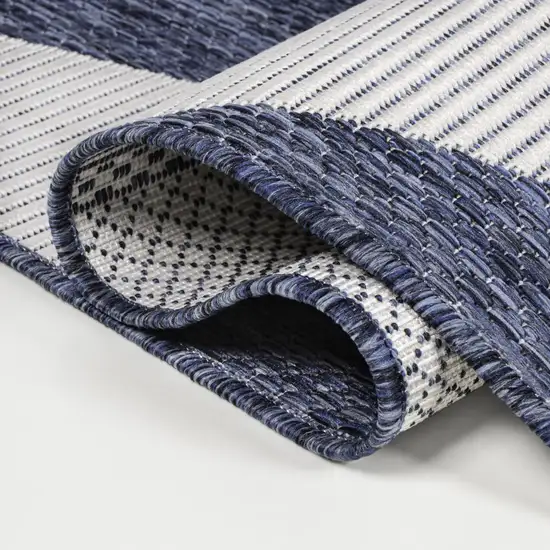 8' Navy Blue And Cream Geometric Indoor Outdoor Runner Rug Photo 8