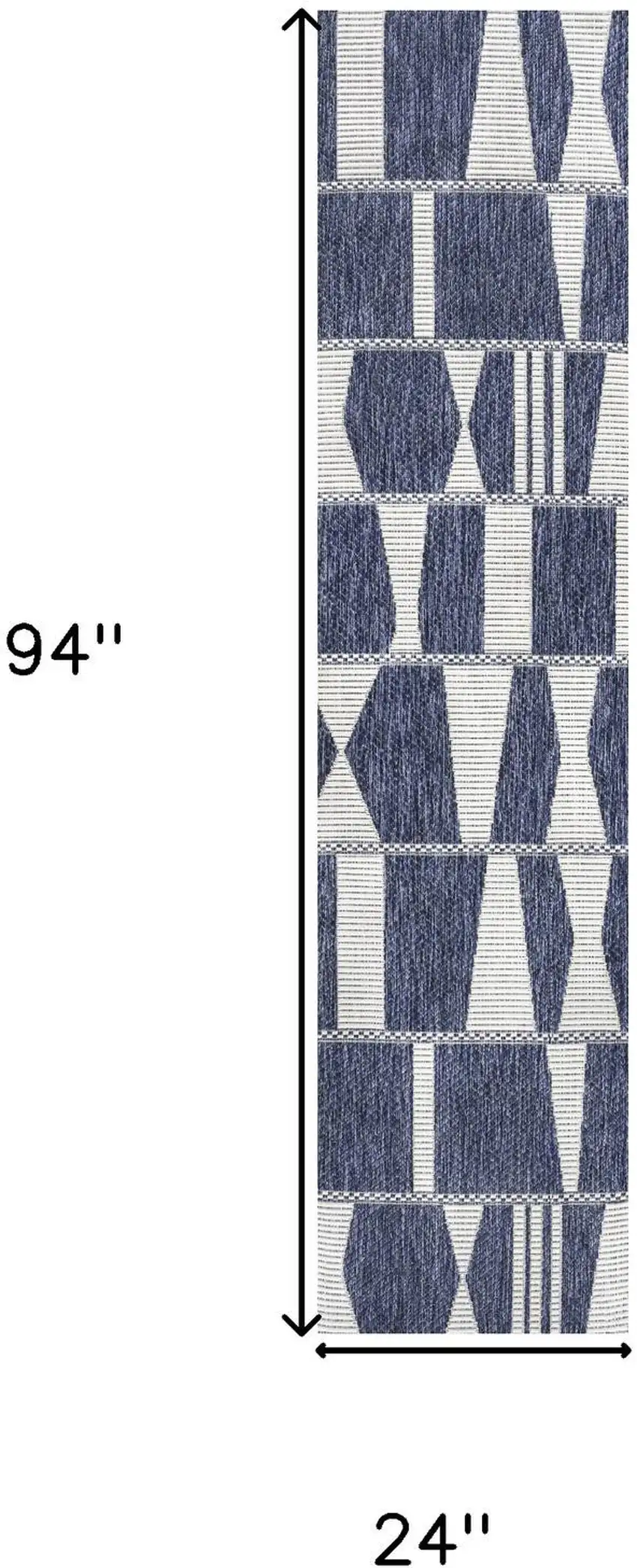 8' Navy Blue And Cream Geometric Indoor Outdoor Runner Rug Photo 9