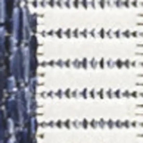 8' Navy Blue And Cream Geometric Indoor Outdoor Runner Rug Photo 2