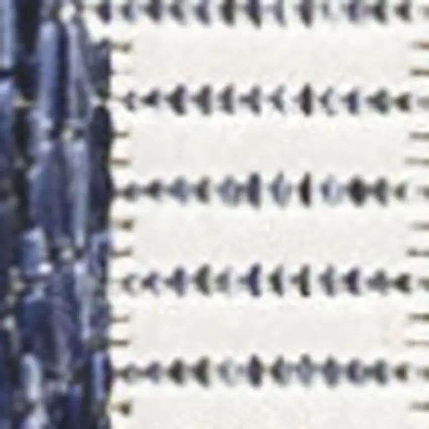 8' Navy Blue And Cream Geometric Indoor Outdoor Runner Rug Photo 2