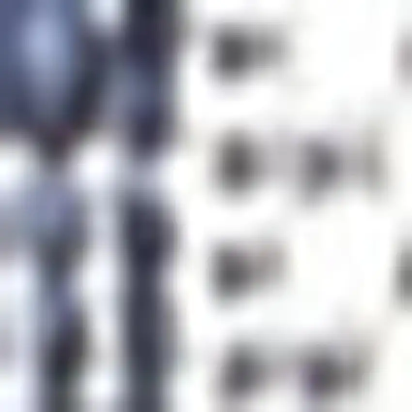 8' Navy Blue And Cream Geometric Indoor Outdoor Runner Rug Photo 2