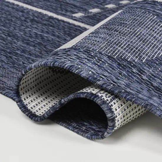 8' Navy Blue And Cream Geometric Indoor Outdoor Runner Rug Photo 8