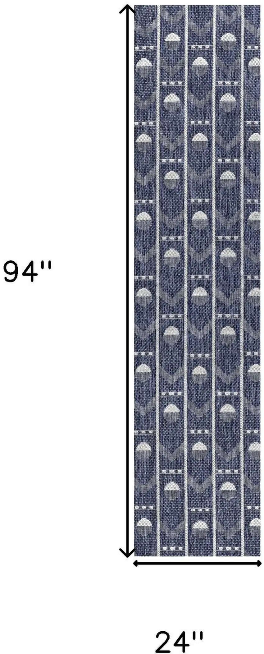 8' Navy Blue And Cream Geometric Indoor Outdoor Runner Rug Photo 9