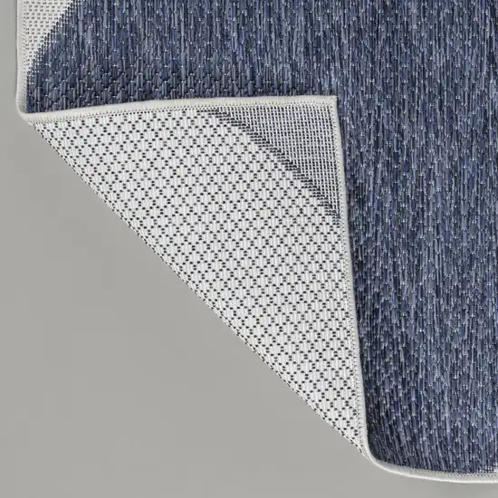 8' Navy Blue And Cream Geometric Indoor Outdoor Runner Rug Photo 6